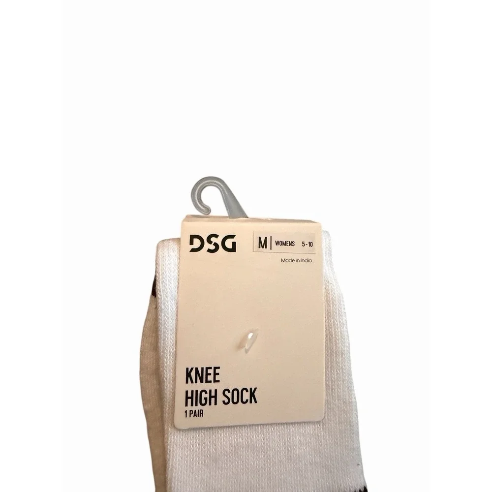 DSG Knee High Socks White Burgundy Striped Women's Medium‎ 5-10 NWT